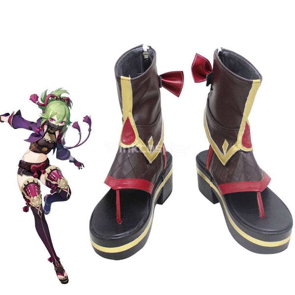 Genshin Impact  Kuki Shinobu Brown Shoes Cosplay Boots