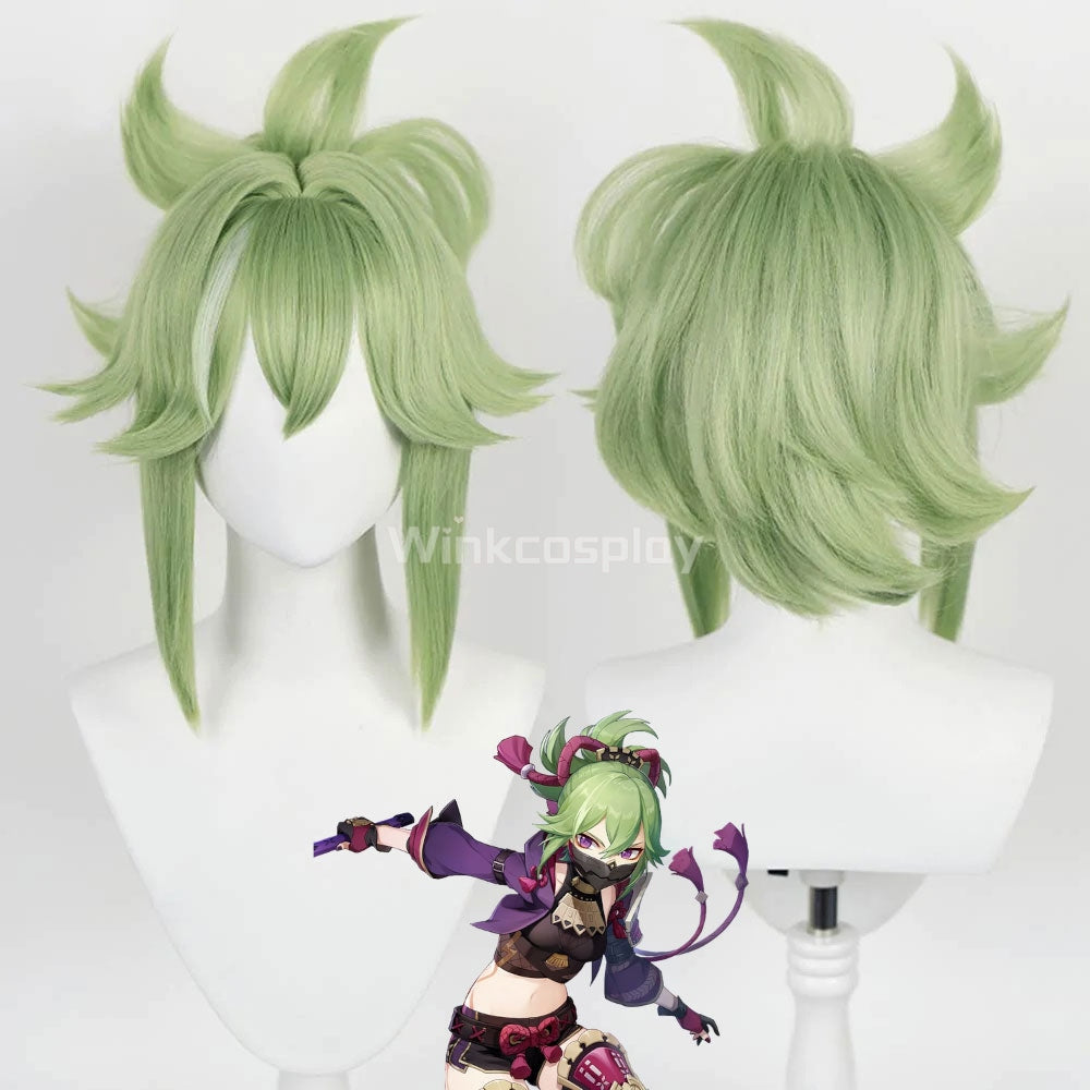 Genshin Impact Kuki Shinobu Green Cosplay Wig