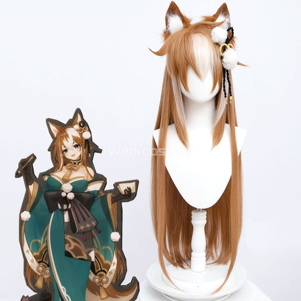 Genshin Impact Ms Hina Gorou Female Golden White Cosplay Wig