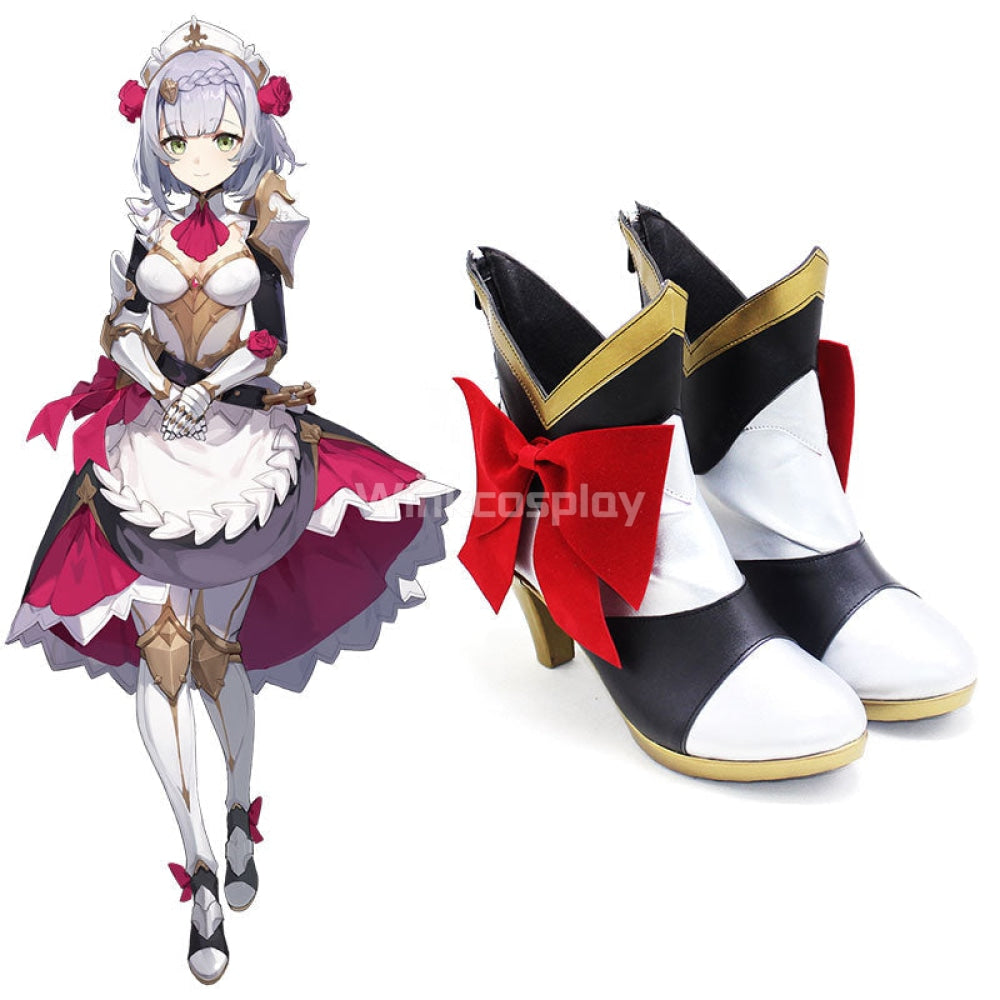 Genshin Impact Noelle Black White Cosplay Shoes - Winkcosplay