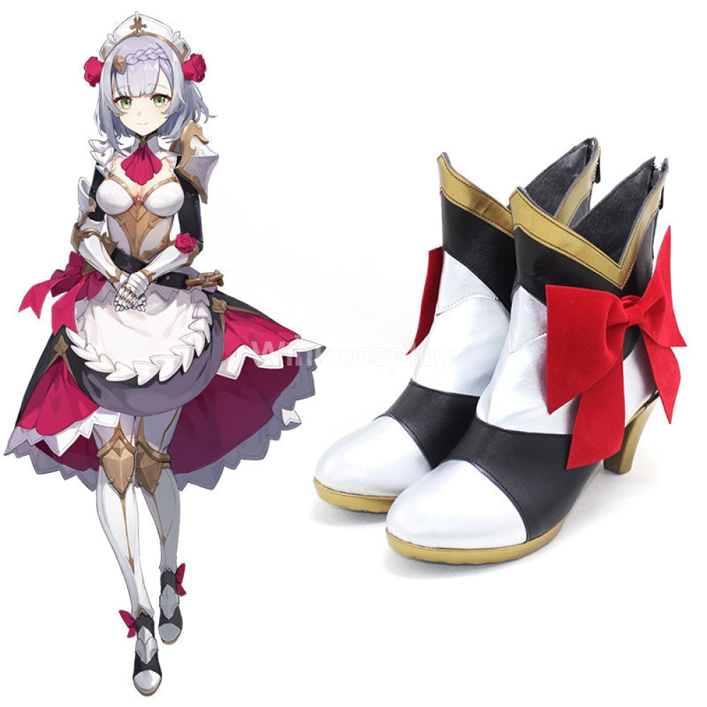 Genshin Impact Noelle Black White Cosplay Shoes - Winkcosplay