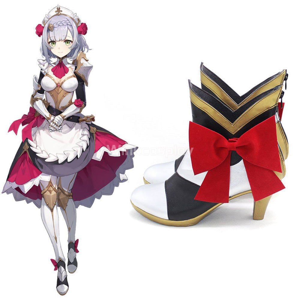 Genshin Impact Noelle Black White Cosplay Shoes - Winkcosplay