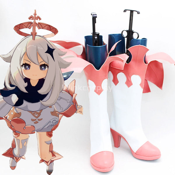 Genshin Impact Paimon White Pink Shoes Cosplay Boots - Winkcosplay