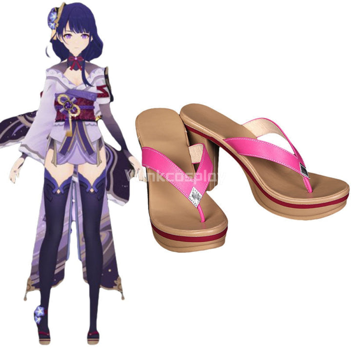 Genshin Impact Raiden Shogun Baal Pink Cosplay Shoes - Winkcosplay