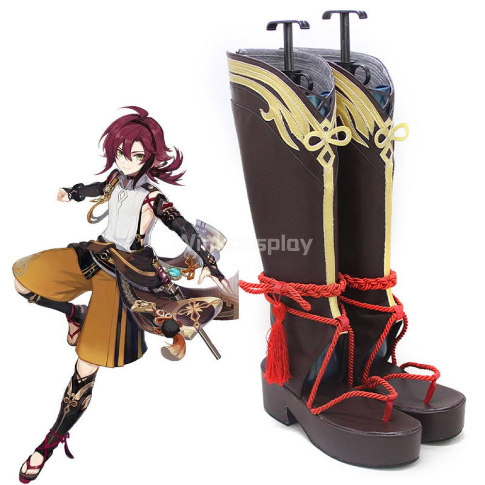 Genshin Impact Shikanoin Heizou Brown Shoes Cosplay Boots