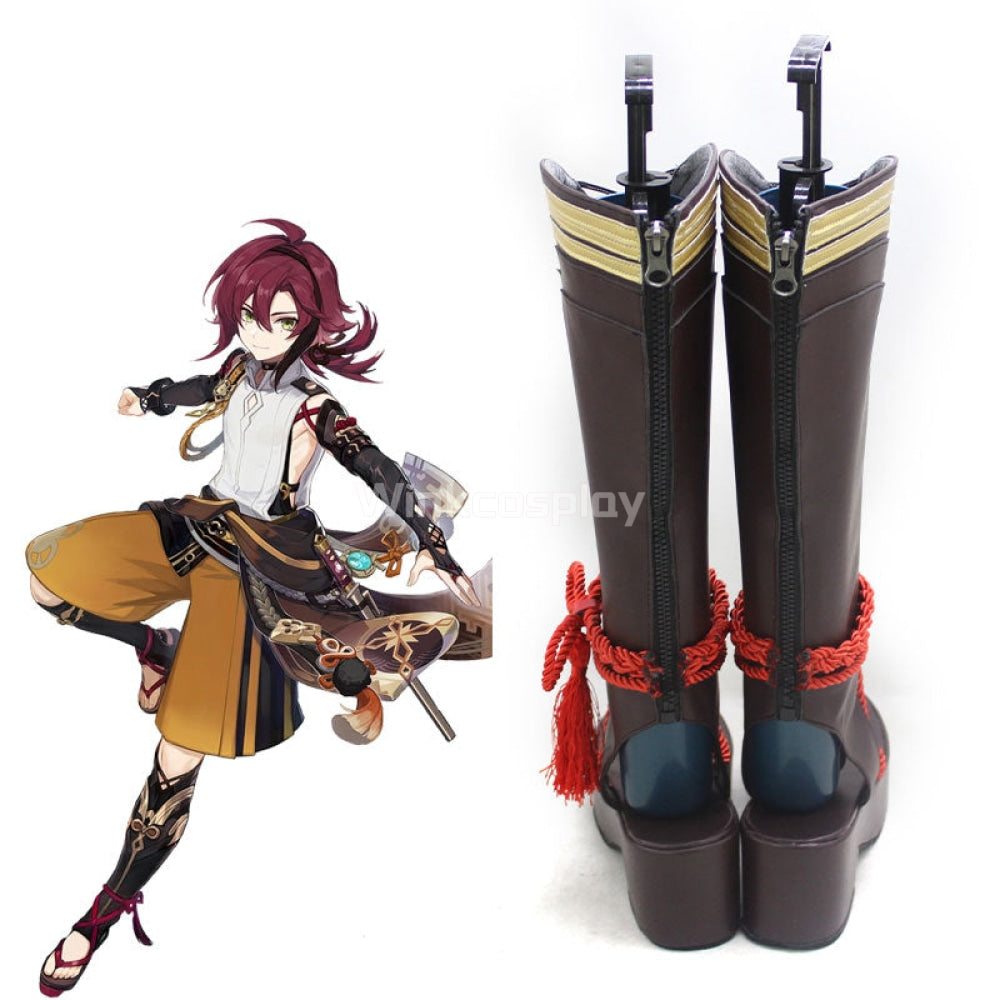 Genshin Impact Shikanoin Heizou Brown Shoes Cosplay Boots