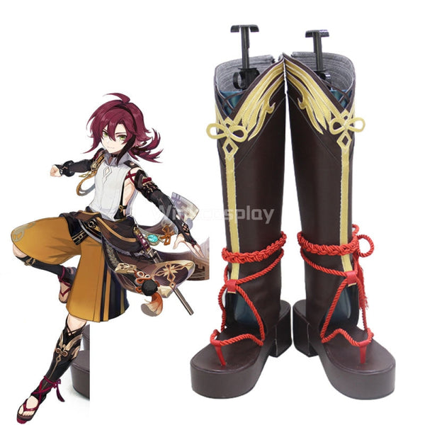 Genshin Impact Shikanoin Heizou Brown Shoes Cosplay Boots