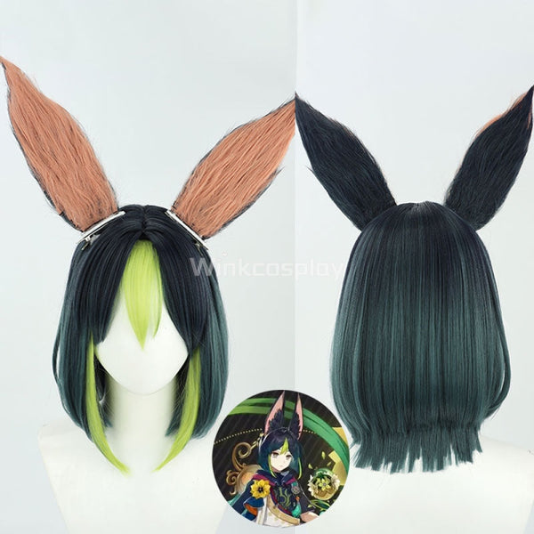 Genshin Impact Tighnari Black Green Cosplay Wig