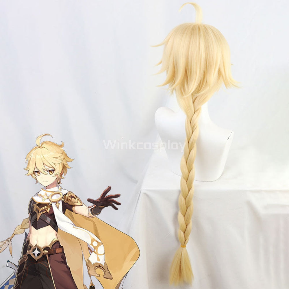 Genshin Impact Player Male Traveler Aether Golden Cosplay Wig - Winkcosplay