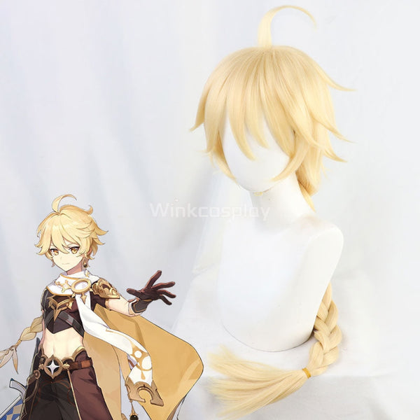 Genshin Impact Player Male Traveler Aether Golden Cosplay Wig - Winkcosplay