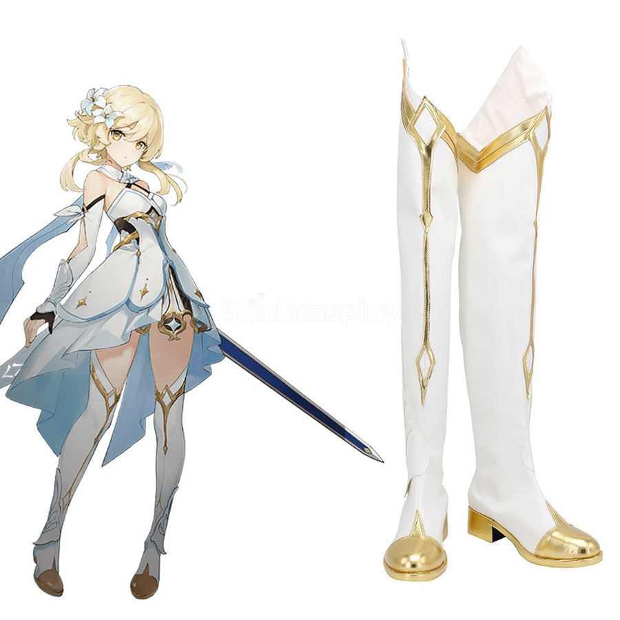 Genshin Impact Player Female Traveler Lumine White Shoes Cosplay Boots - Winkcosplay