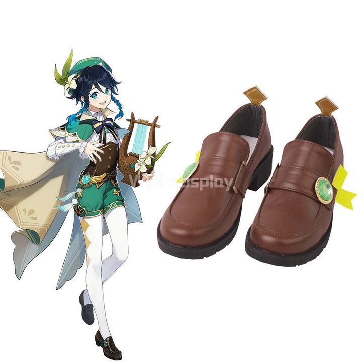 Genshin Impact Venti Brown Cosplay Shoes - Winkcosplay