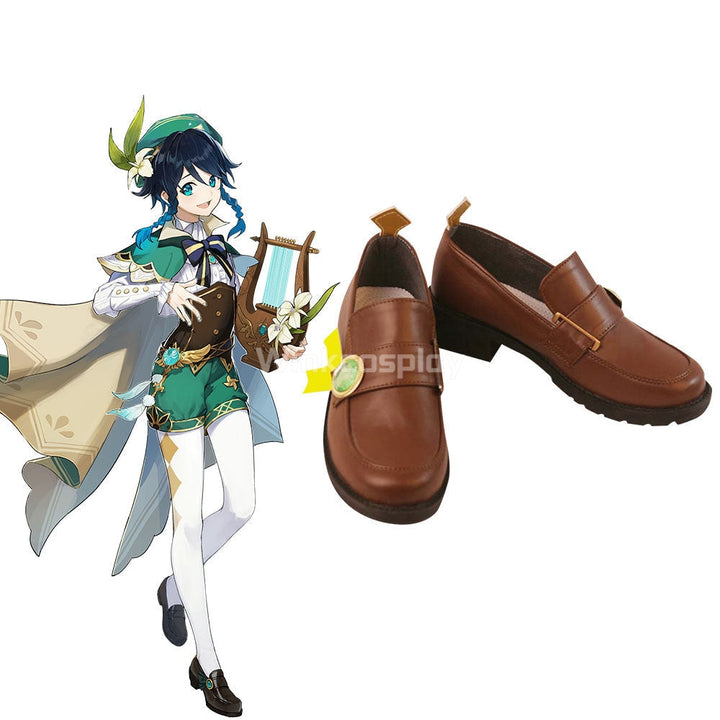 Genshin Impact Venti Brown Cosplay Shoes - Winkcosplay