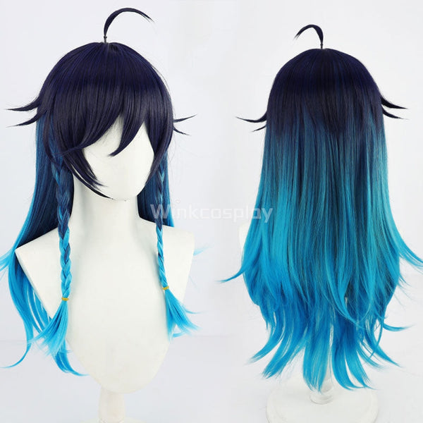 Genshin Impact Venti Female Black Blue Cosplay Wig