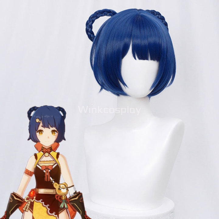 Genshin Impact Xiangling Blue Cosplay Wig - Winkcosplay