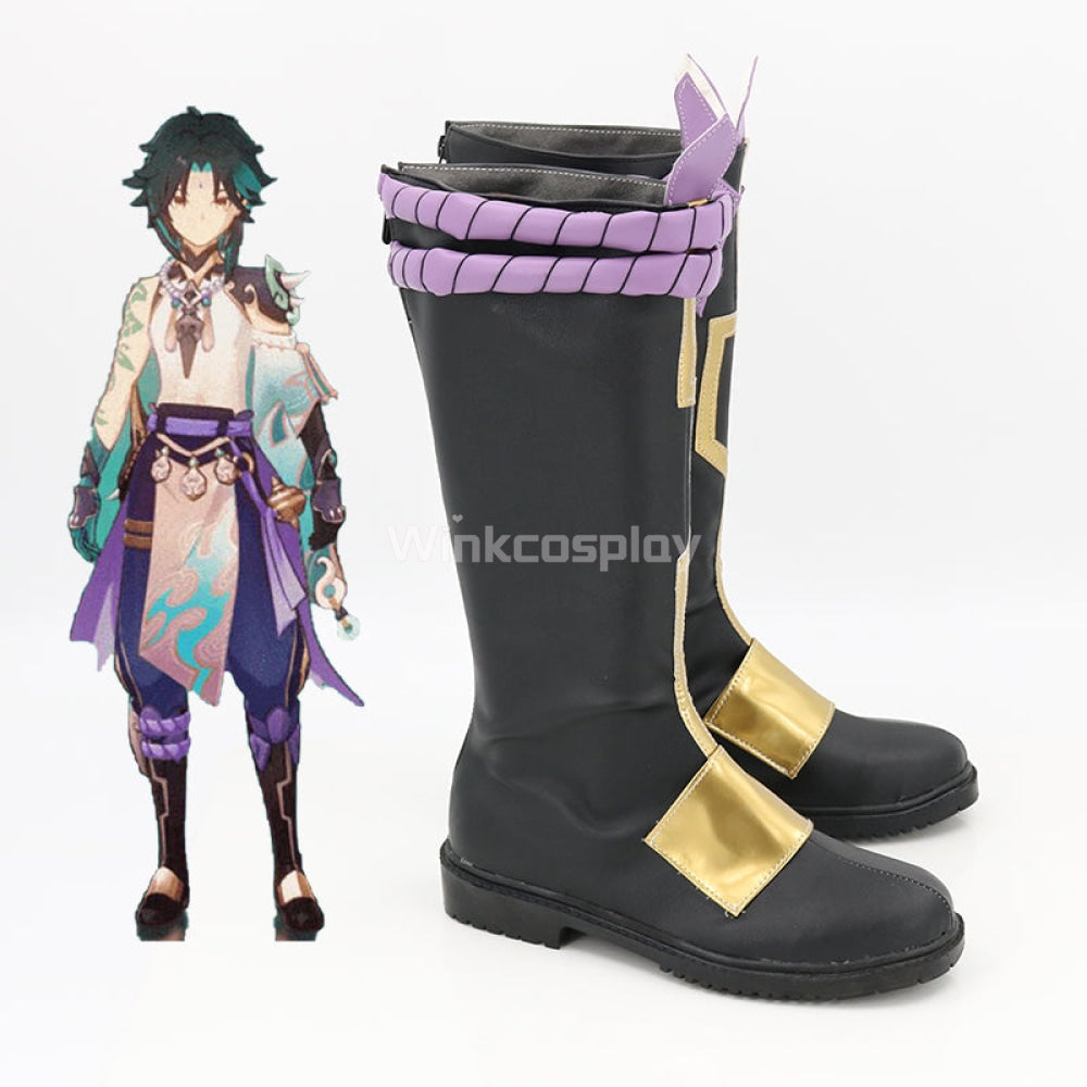 Genshin Impact Xiao Black Shoes Cosplay Boots - Winkcosplay