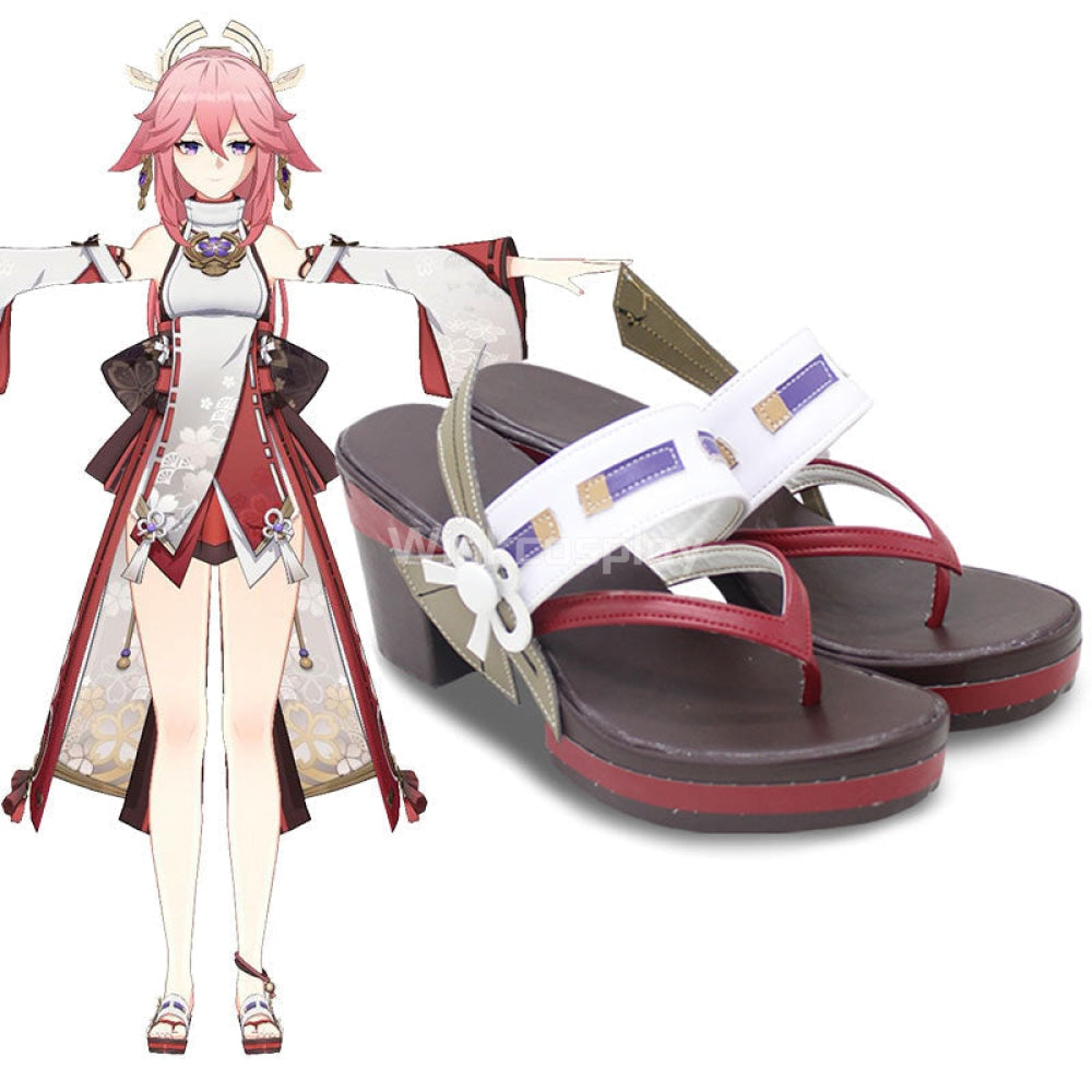 Genshin Impact Yae Miko Guuji Yae Brown Cosplay Shoes - Winkcosplay