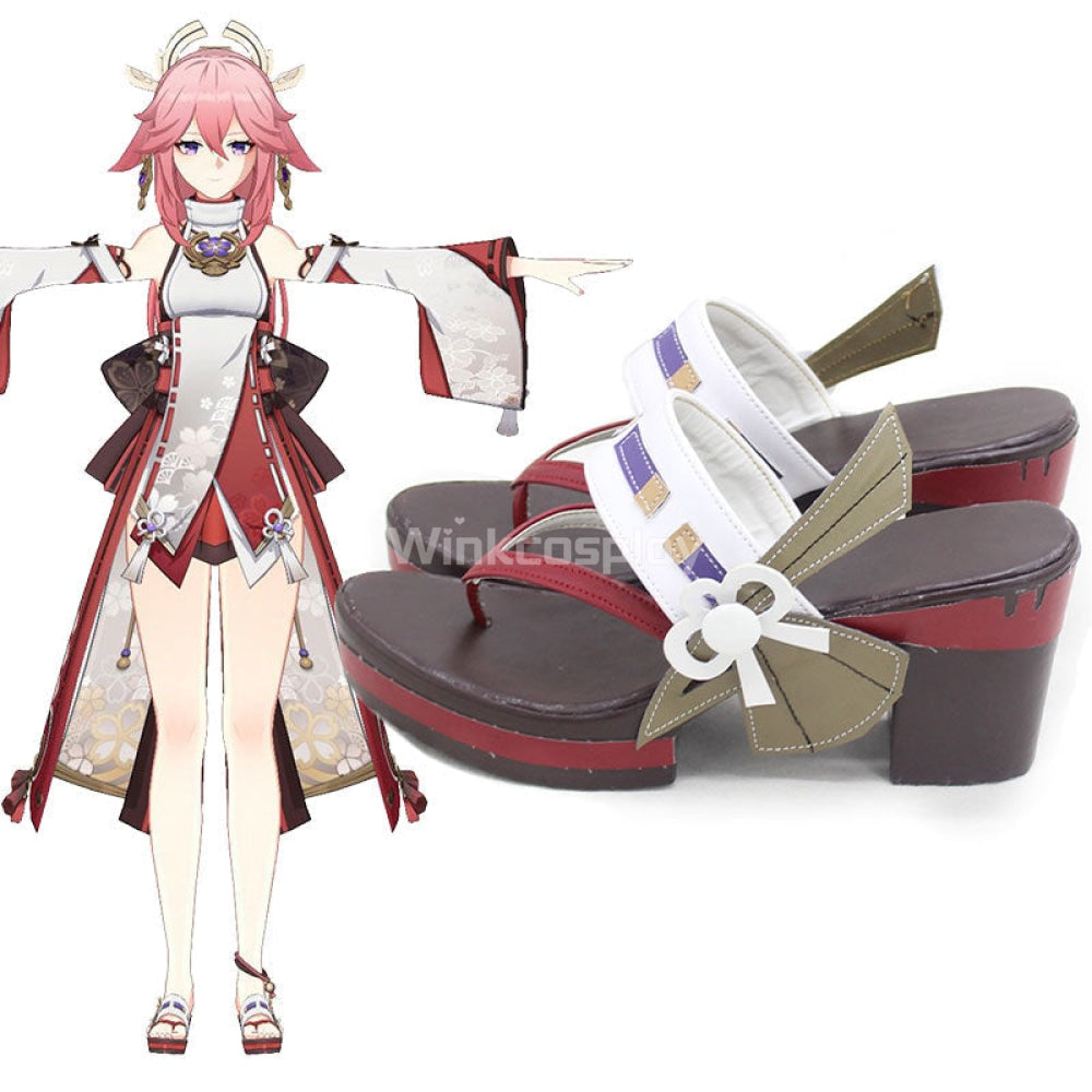 Genshin Impact Yae Miko Guuji Yae Brown Cosplay Shoes - Winkcosplay