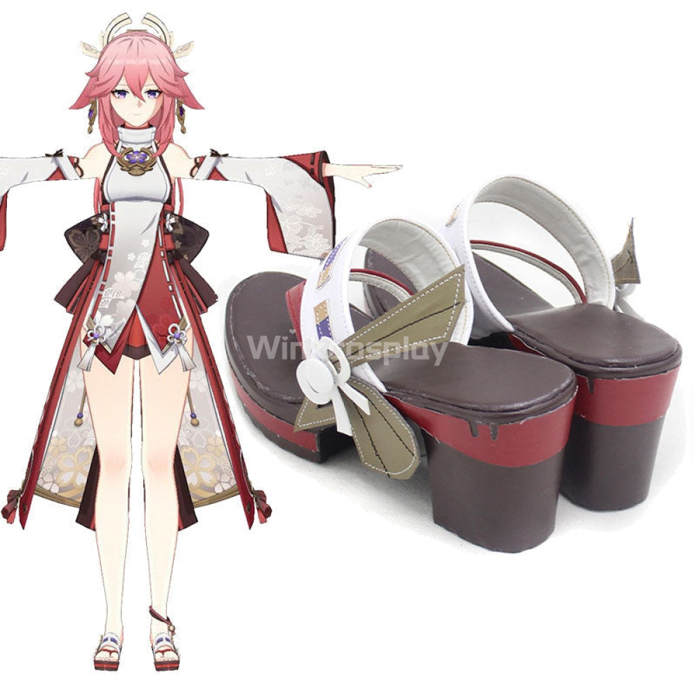 Genshin Impact Yae Miko Guuji Yae Brown Cosplay Shoes - Winkcosplay