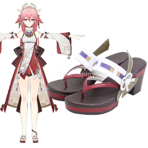 Genshin Impact Yae Miko Guuji Yae Brown Cosplay Shoes - Winkcosplay