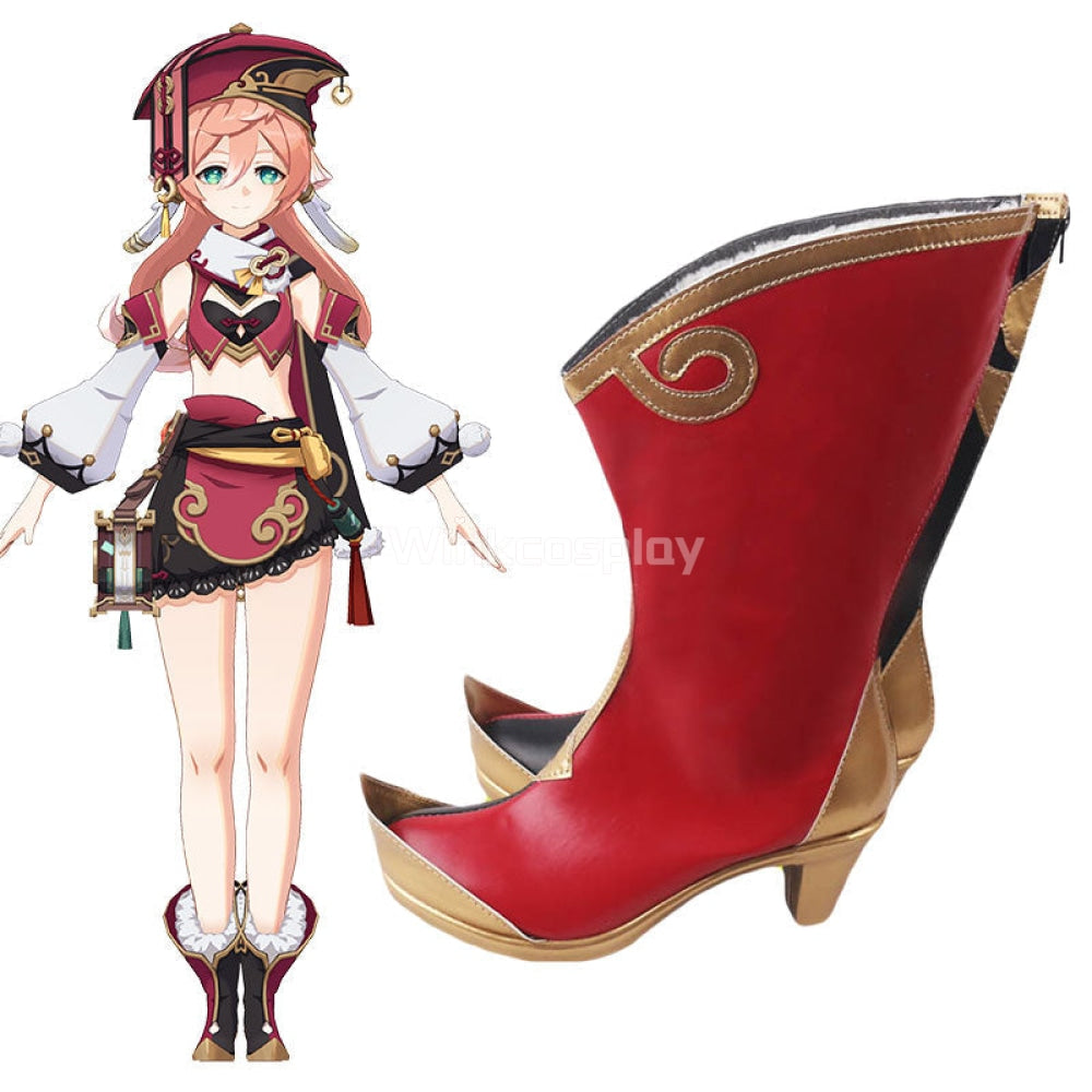 Genshin Impact Yanfei Red Black Shoes Cosplay Boots - Winkcosplay