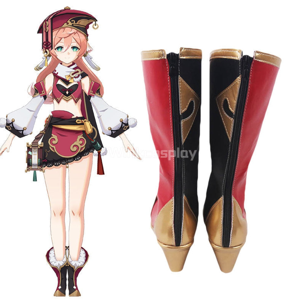 Genshin Impact Yanfei Red Black Shoes Cosplay Boots - Winkcosplay