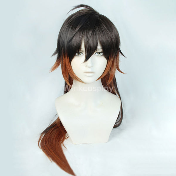 Genshin Impact Zhongli Female Black Orange Cosplay Wig