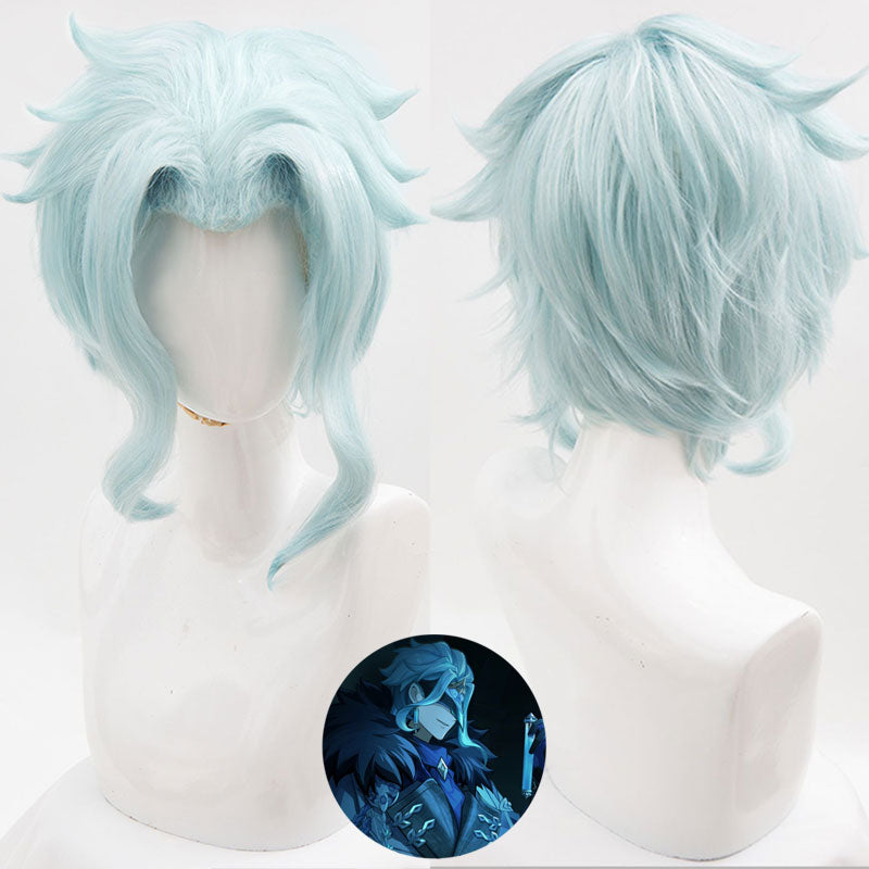 Genshin Impact the Eleven Fatui Harbingers Il Dottore The Doctor Light Blue Cosplay Wig