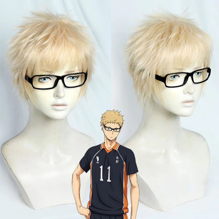 Haikyu!! Haikyuu Tsukishima Kei Golden Cosplay Wig - Select Glasses