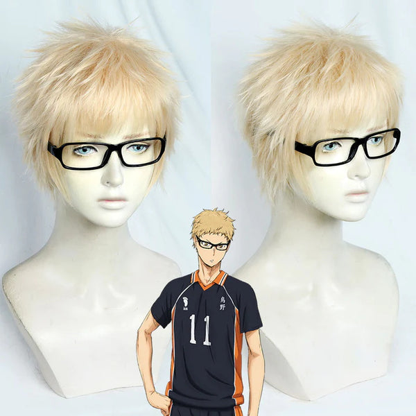 Haikyu!! Haikyuu Tsukishima Kei Golden Cosplay Wig - Select Glasses