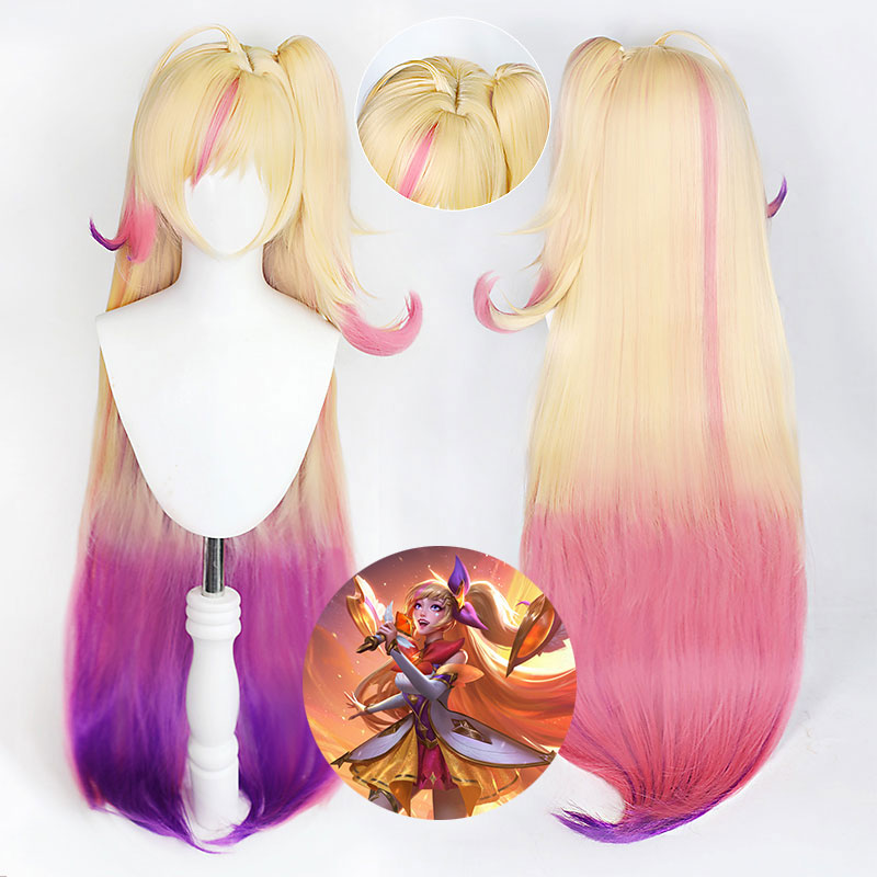 League Of Legends LOL Wild Rift Star Guardian Seraphine Golden Pink Purple Cosplay Wig