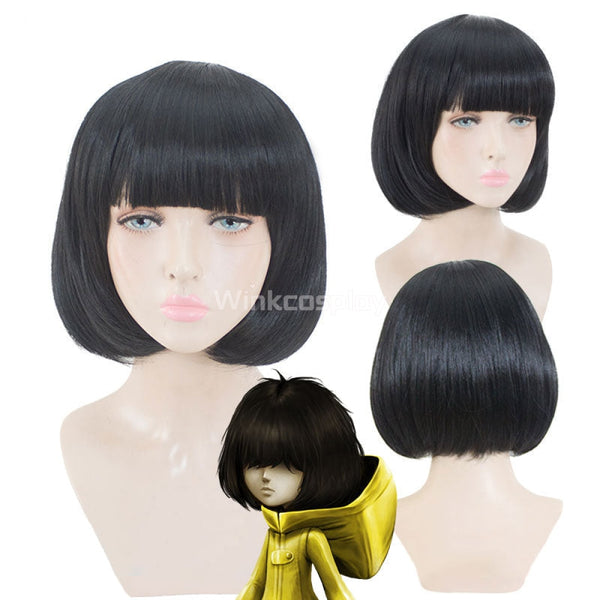 Little Nightmares Six Coat Halloween Black Cosplay Wig