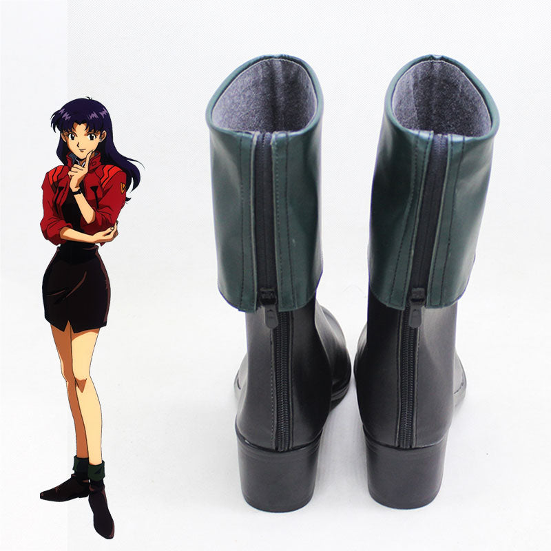 Neon Genesis Evangelion EVA Misato Katsuragi Black Green Cosplay Shoes
