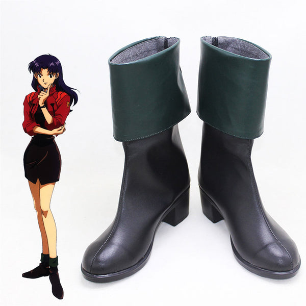 Neon Genesis Evangelion EVA Misato Katsuragi Black Green Cosplay Shoes