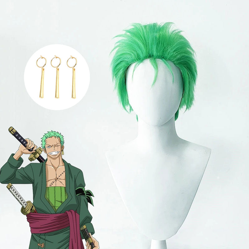 One Piece Roronoa Zoro Green Cosplay Wig - Select Ear clip