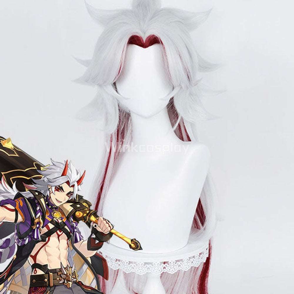 Arataki Itto from Genshin Impact Silver White Red Cosplay Wig - Winkcosplay