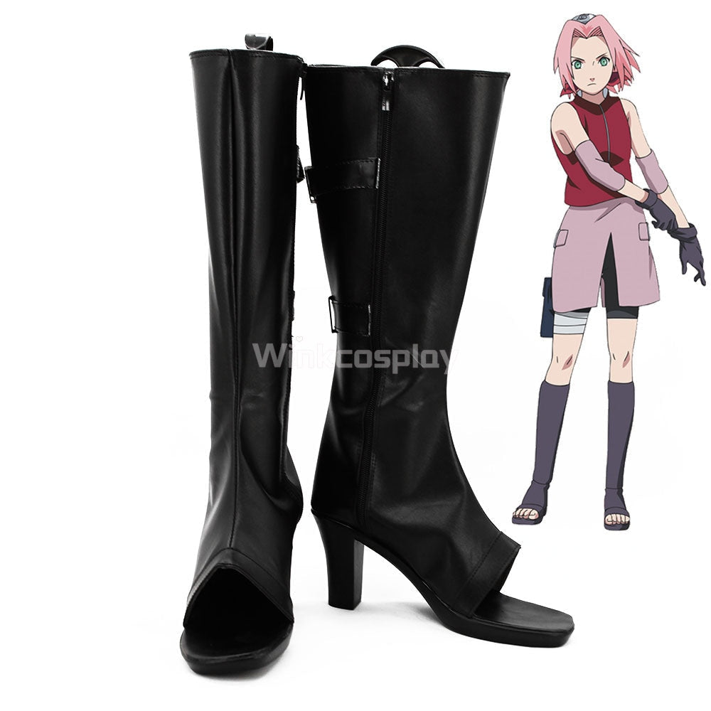 Sakura Haruno from Naruto Halloween Black Shoes Cosplay Boots - B Edition - Winkcosplay